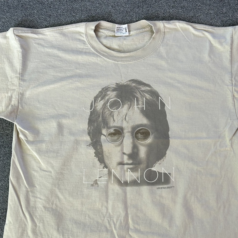 Vintage John Lennon Shirt Mens XL Beige 1992 Cronies Made USA Band Tee‎ 90s